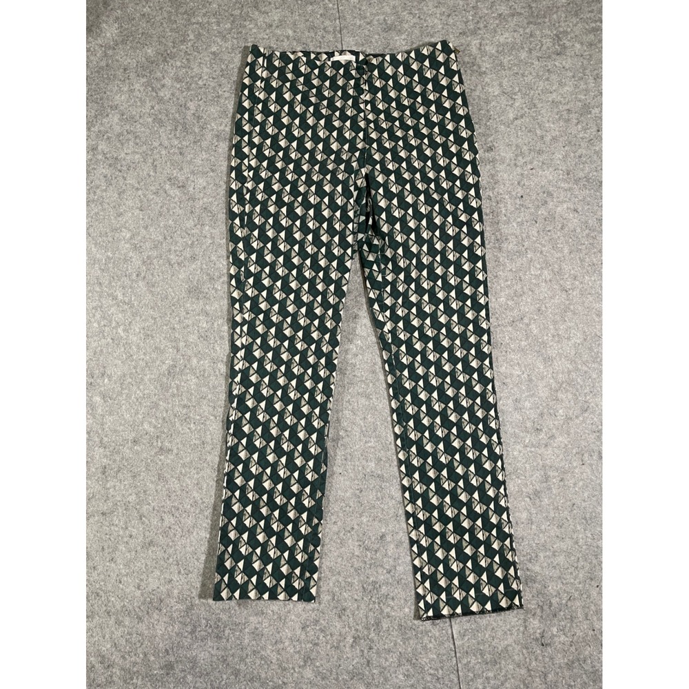 HM Womens Green Geometric Triangle Print Slim Ankle Pants Size 12 Side Zip